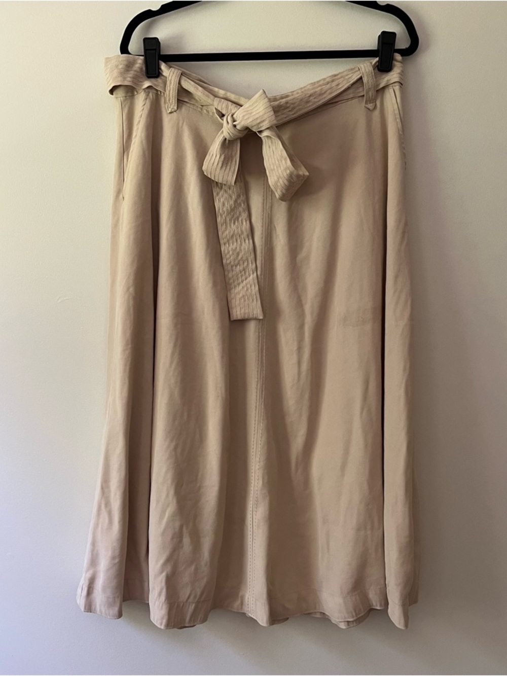 Banana Republic Belted A-Line Midi Skirt 16 Khaki Beige